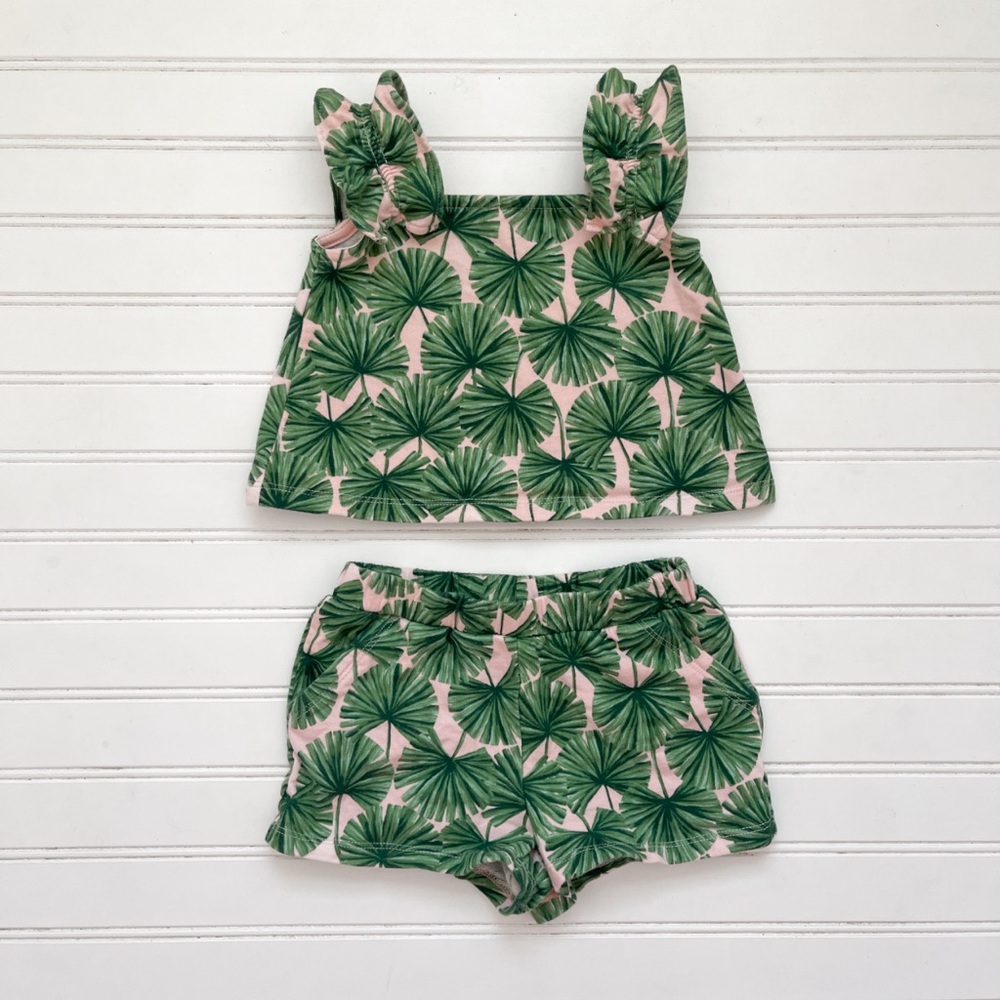 JANIE & JACK EUC Tropical Palm Leaf Print French Terry Set